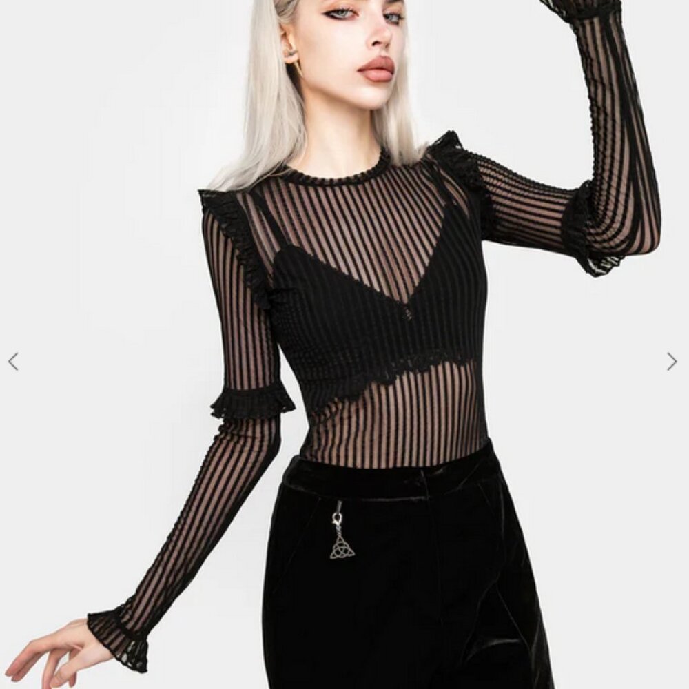 NEW Disturbia Mourning Ruffle Top, Size 2, Black - Goth Vibe - Picture 5 of 7